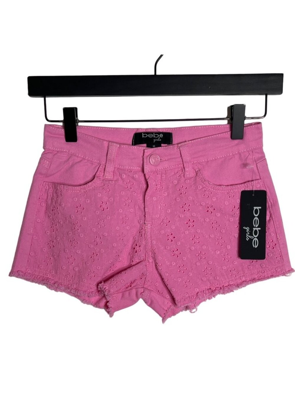bebe Girls Shorts Size 10 Pink Eyelet Denim Cutoff Frayed NWT Summer